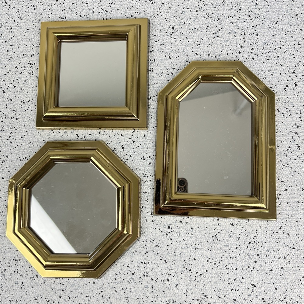 Vintage 80s Burwood Products Gold Plastic Accent Mirrors Set of 3 Cottagecore